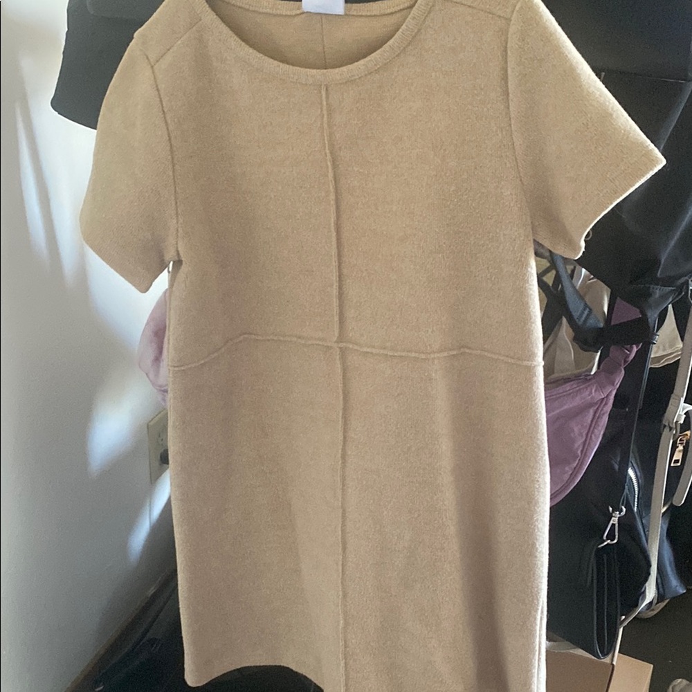 Zara Tan Sheath Dress Short Sleeve Crew Neck
